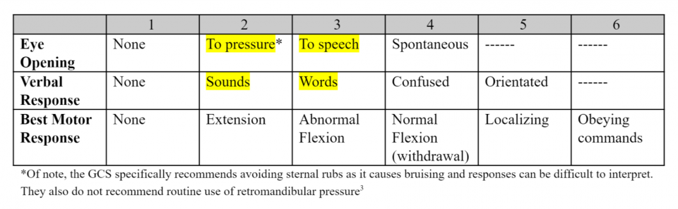 glasgow coma scale score sheet